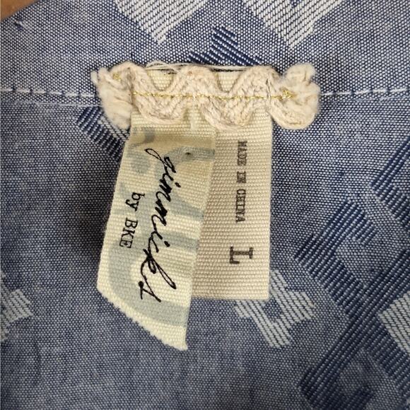 Womens Top Large Boho Chic Knit Country Western Lace Aztec Button Down Feminine - Picture 2 of 8